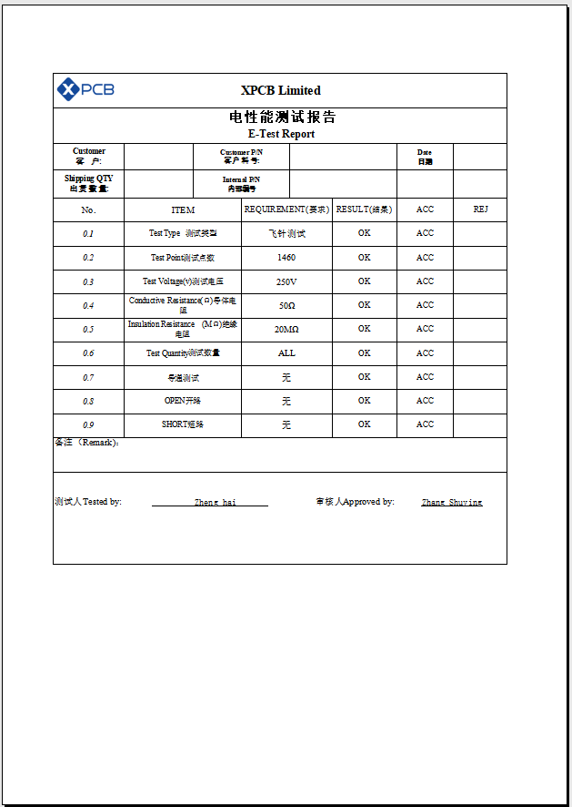 e test report 4 Layer Rigid Flex PCB